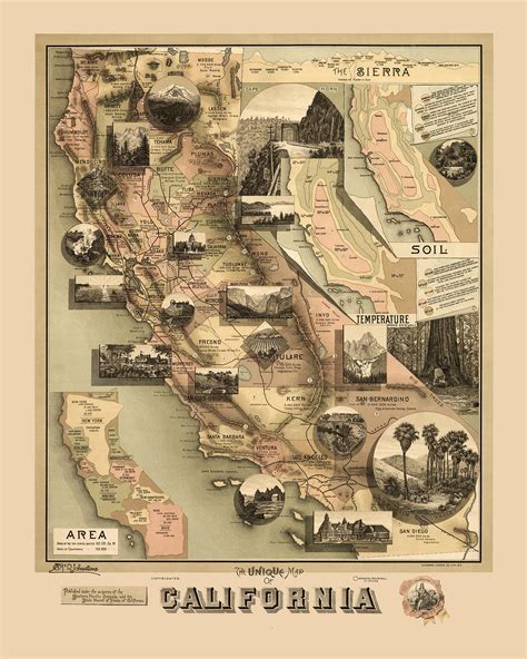 vintage map of california.